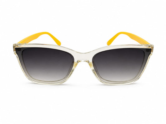 Kids UV400 Sunglasses for Boys | Stylish Cat Eye Frame | Gradient Black Lens | Transparent Crystal Frame with Yellow Temples | Lightweight Outdoor Sunglasses for Ages 5–12