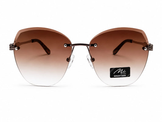 Women's Rimless Oversized Square Sunglasses – UV400 Protection, Brown Gradient Lenses, Gunmetal Metal Frame, Lightweight Designer Fashion Sunglasses for Driving, Travel & Outdoor Wear
