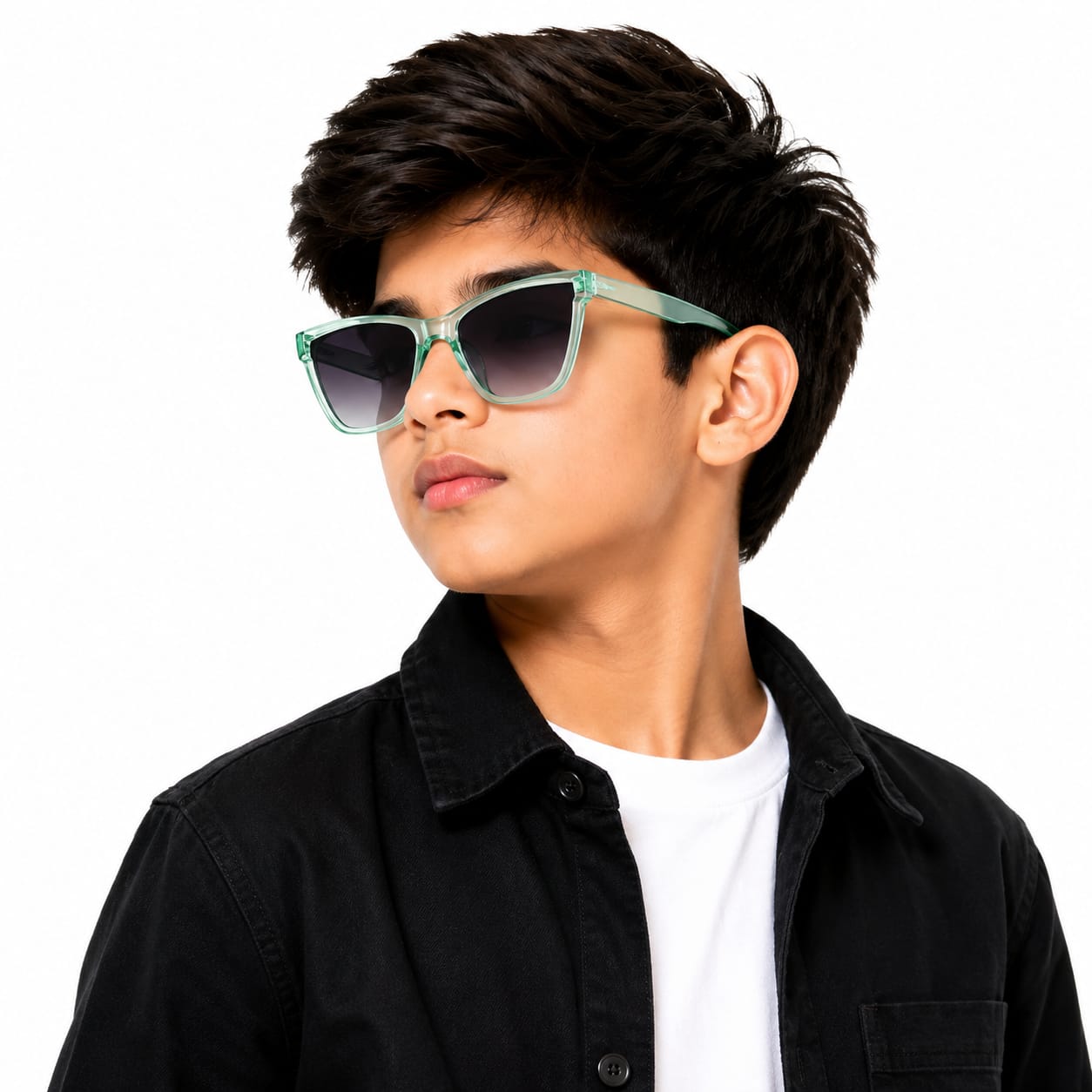 Kids UV400 Cat Eye Sunglasses for Boys & Girls | Transparent Mint Green Frame with Gradient Black Lenses | Lightweight Fashion Outdoor Eyewear for Ages 5–12