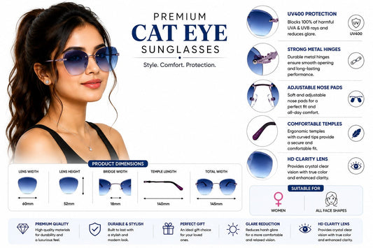 Women's Rimless Oversized Square Sunglasses – UV400 Protection, Black Gradient Lenses, Gunmetal Metal Frame, Lightweight Fashion Sunglasses for Driving, Travel & Outdoor Wear