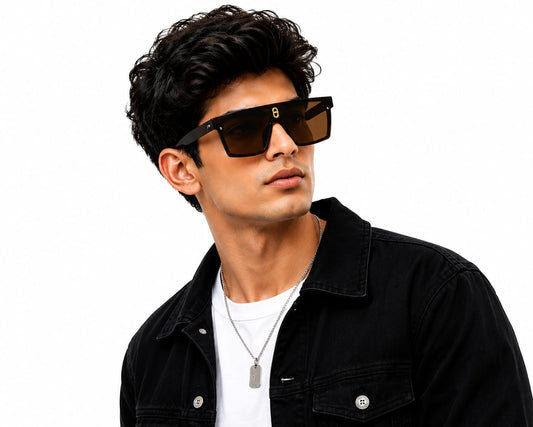 Unisex Oversized Square Sunglasses for Men & Women | UV400 Protected Gradient Brown Lens | Fashion Flat Top Shield Design | Lightweight Frame for Driving, Travel & Outdoor