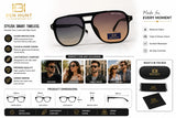 BEN HUNT Aviator Sunglasses for Men & Women | UV400 Gradient Grey Lenses | Lightweight Premium Square Metal Accent Frame | Unisex Eyewear for Driving, Travel & Outdoor Use