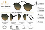 BEN HUNT Round Sunglasses for Men & Women | UV400 Polarized Style Gradient Green Lenses | Lightweight Metal Frame | Classic Retro Unisex Eyewear for Driving, Travel & Outdoor Use
