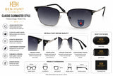 BEN HUNT Clubmaster Sunglasses for Men & Women | UV400 Gradient Grey Lenses | Premium Half-Rim Metal Frame | Lightweight Unisex Eyewear for Driving, Travel & Outdoor Use