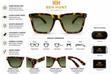 Ben Hunt Premium UV400 Polarized Square Sunglasses for Men & Women | Tortoise Brown Frame with Green Lens | Lightweight, Scratch-Resistant, Stylish Eyewear for Driving, Travel & Outdoor Use