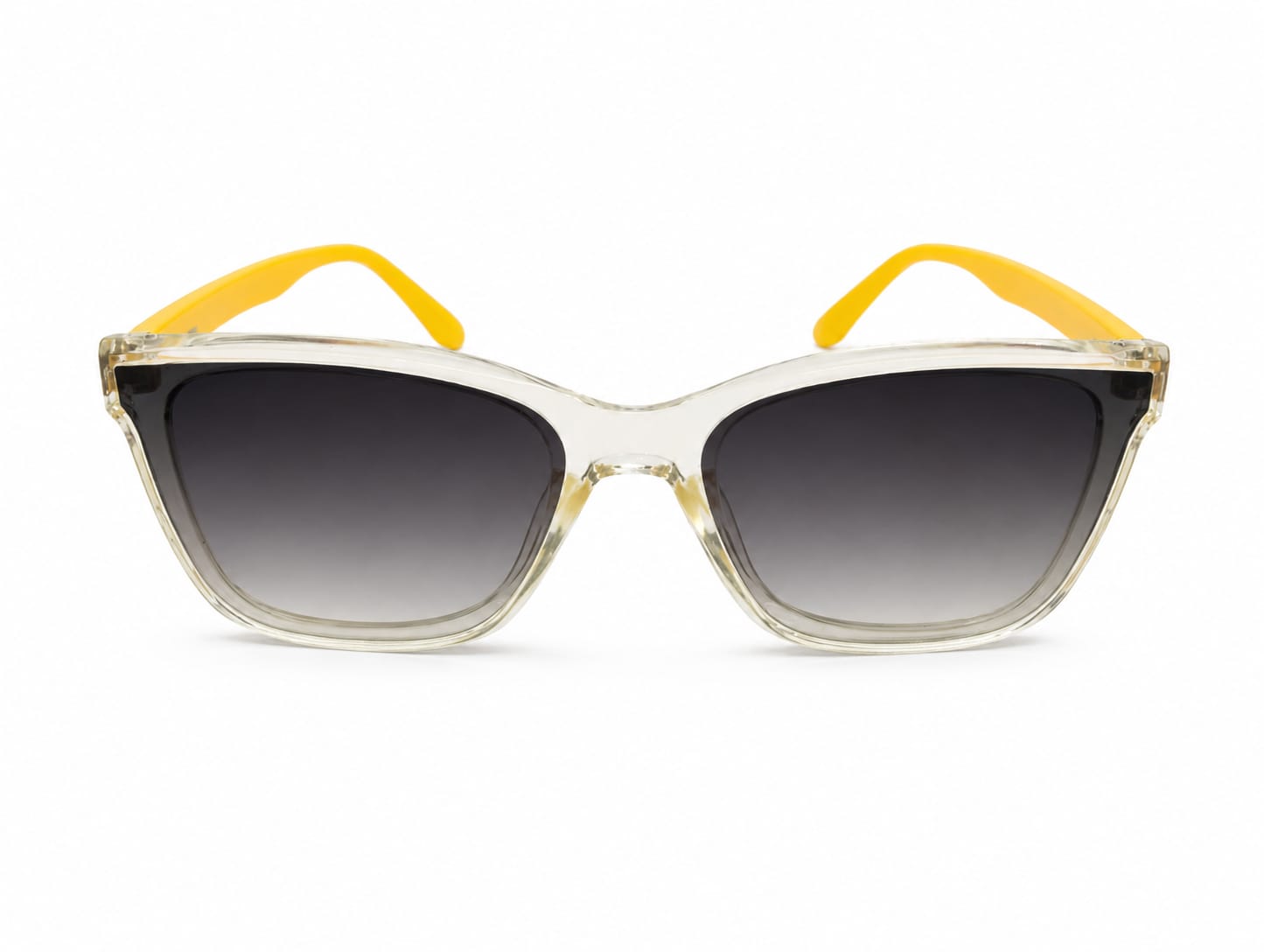 Kids UV400 Sunglasses for Boys  | Stylish Cat Eye Frame | Gradient Black Lens | Transparent Crystal Frame with Yellow Temples | Lightweight Outdoor Sunglasses for Ages 5–12