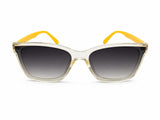 Kids UV400 Sunglasses for Boys  | Stylish Cat Eye Frame | Gradient Black Lens | Transparent Crystal Frame with Yellow Temples | Lightweight Outdoor Sunglasses for Ages 5–12