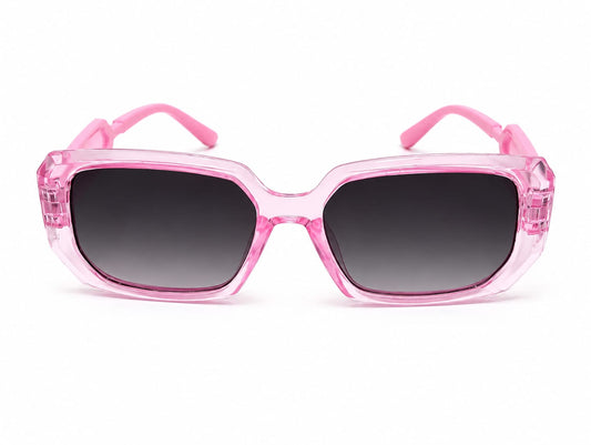 Kids UV400 Sunglasses for Boys  | Rectangle Fashion Sunglasses | Transparent Pink Frame with Gradient Black Lenses | Lightweight Outdoor Eyewear for Ages 5–12