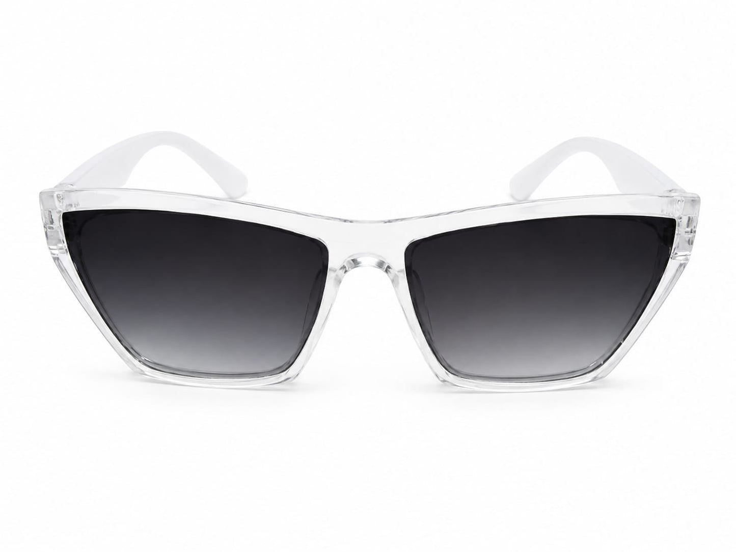 Kids Cat Eye UV400 Sunglasses for Boys  | Transparent Crystal Frame with White Temples | Gradient Black Lenses | Lightweight Fashion Eyewear for Outdoor Use (Ages 5–12)