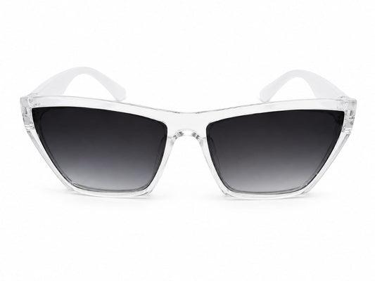 Kids Cat Eye UV400 Sunglasses for Boys  | Transparent Crystal Frame with White Temples | Gradient Black Lenses | Lightweight Fashion Eyewear for Outdoor Use (Ages 5–12)