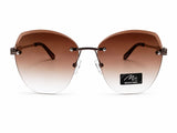 Women's Rimless Oversized Square Sunglasses – UV400 Protection, Brown Gradient Lenses, Gunmetal Metal Frame, Lightweight Designer Fashion Sunglasses for Driving, Travel & Outdoor Wear