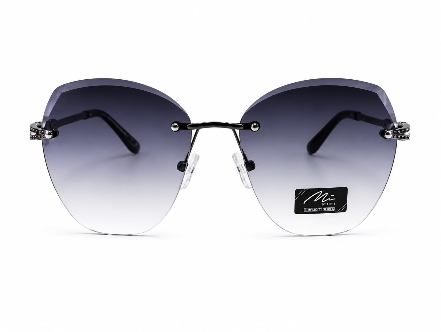 Women's Rimless Oversized Square Sunglasses – UV400 Protection, Blue Grey Gradient Lenses, Black Metal Frame, Lightweight Fashion Sunglasses for Driving, Travel & Outdoor Wear