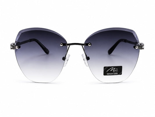 Women's Rimless Oversized Square Sunglasses – UV400 Protection, Blue Grey Gradient Lenses, Black Metal Frame, Lightweight Fashion Sunglasses for Driving, Travel & Outdoor Wear