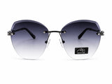 Women's Rimless Oversized Square Sunglasses – UV400 Protection, Blue Grey Gradient Lenses, Black Metal Frame, Lightweight Fashion Sunglasses for Driving, Travel & Outdoor Wear