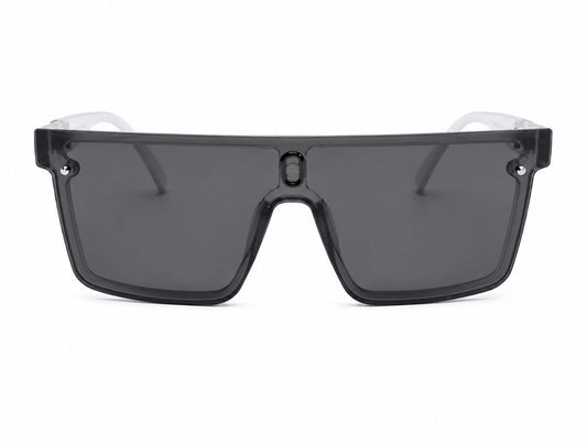 Unisex Oversized Flat Top Shield Sunglasses – UV400 Protection, Smoke Grey Lenses, Transparent Black Frame, Lightweight Fashion Sunglasses for Men & Women, Driving, Travel & Outdoor Wear