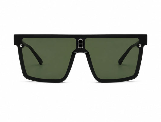 Unisex Oversized Flat Top Shield Sunglasses – UV400 Protection, Green Lenses, Black Frame, Lightweight Fashion Sunglasses for Men & Women, Driving, Travel & Outdoor Wear
