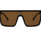 Unisex Oversized Flat Top Shield Sunglasses – UV400 Protection, Brown Lenses, Black Frame, Lightweight Fashion Sunglasses for Men & Women, Driving, Travel & Outdoor Wear