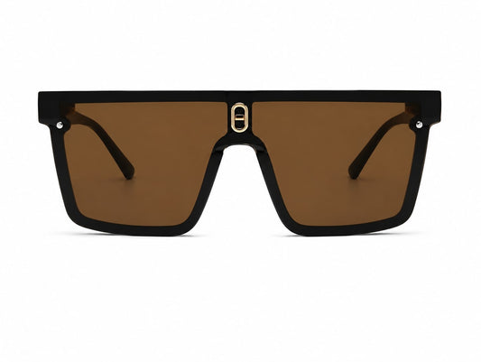 Unisex Oversized Flat Top Shield Sunglasses – UV400 Protection, Brown Lenses, Black Frame, Lightweight Fashion Sunglasses for Men & Women, Driving, Travel & Outdoor Wear