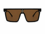 Unisex Oversized Flat Top Shield Sunglasses – UV400 Protection, Brown Lenses, Black Frame, Lightweight Fashion Sunglasses for Men & Women, Driving, Travel & Outdoor Wear