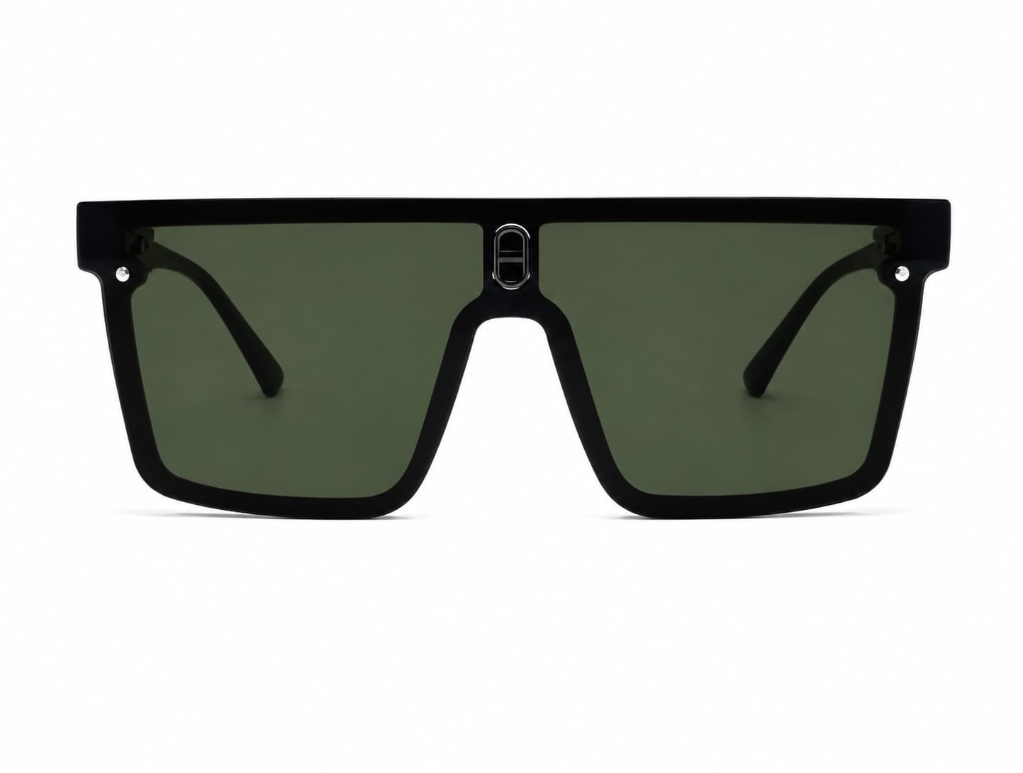 Unisex Oversized Flat Top Shield Sunglasses – UV400 Protection, Dark Green Lenses, Black Frame, Lightweight Fashion Sunglasses for Men & Women, Driving, Travel & Outdoor Wear