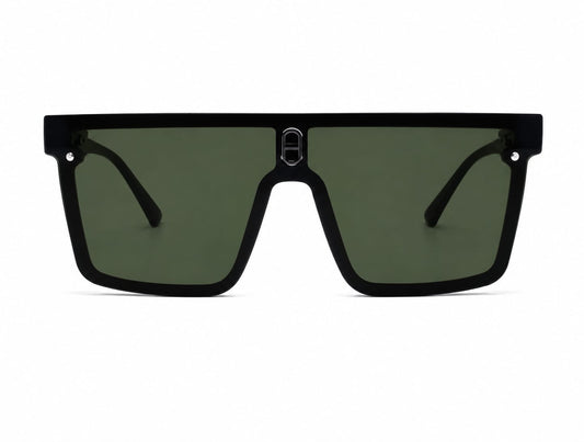 Unisex Oversized Flat Top Shield Sunglasses – UV400 Protection, Dark Green Lenses, Black Frame, Lightweight Fashion Sunglasses for Men & Women, Driving, Travel & Outdoor Wear