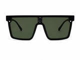 Unisex Oversized Flat Top Shield Sunglasses – UV400 Protection, Dark Green Lenses, Black Frame, Lightweight Fashion Sunglasses for Men & Women, Driving, Travel & Outdoor Wear