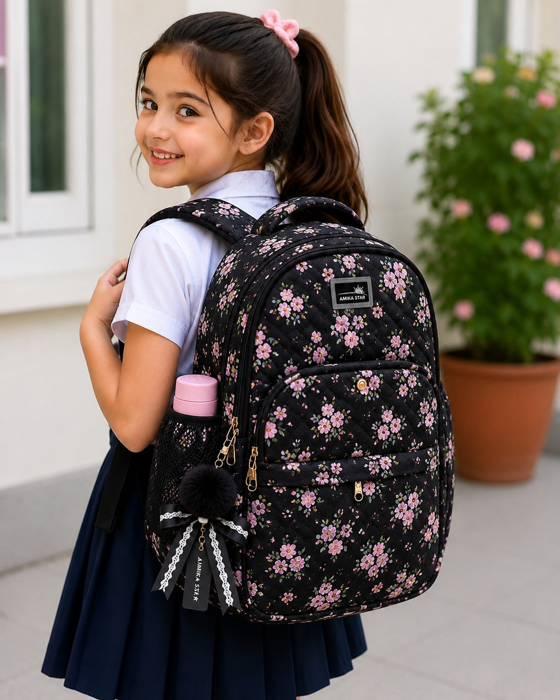 Carrierry Floral Print School Backpack for Girls & Women | Lightweight Water-Resistant College Bag | Spacious Casual Travel Backpack with Multiple Compartments |