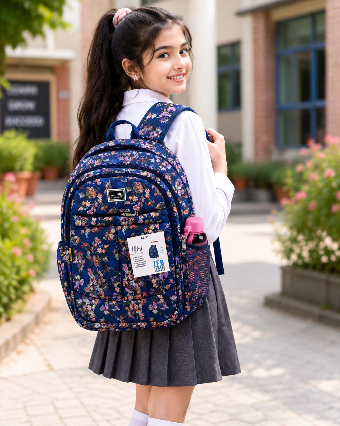 Carrierry Floral Print School Backpack for Girls & Women | Lightweight Water-Resistant College Bag | Spacious Casual Travel Backpack with Multiple Compartments |