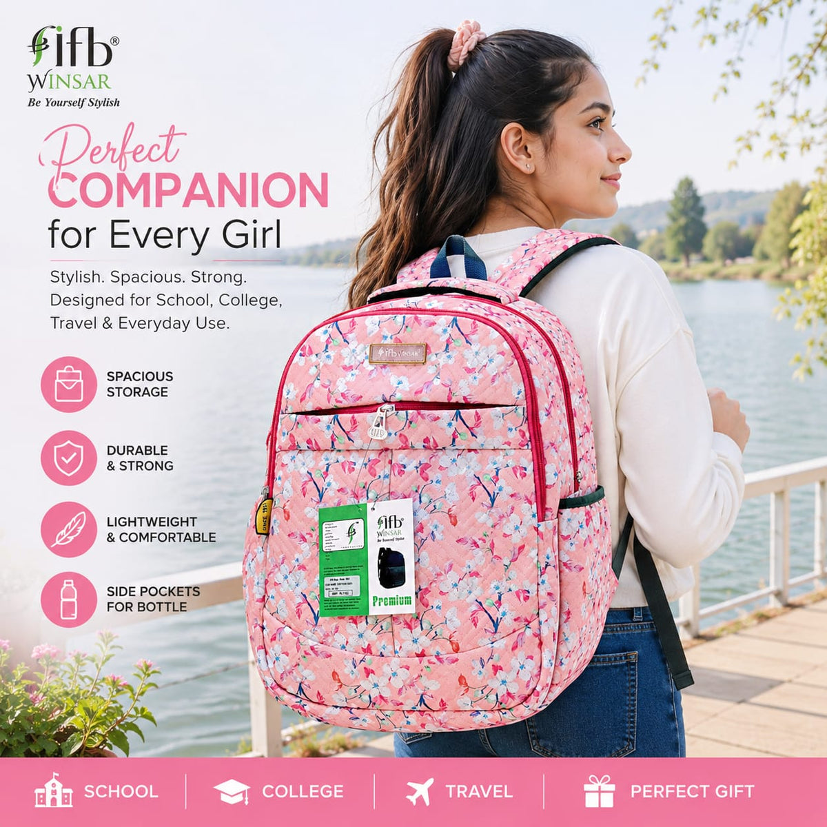 Carrierry Floral Print School Backpack for Girls & Women | Lightweight Water-Resistant College Bag | Spacious Casual Travel Backpack with Multiple Compartments |