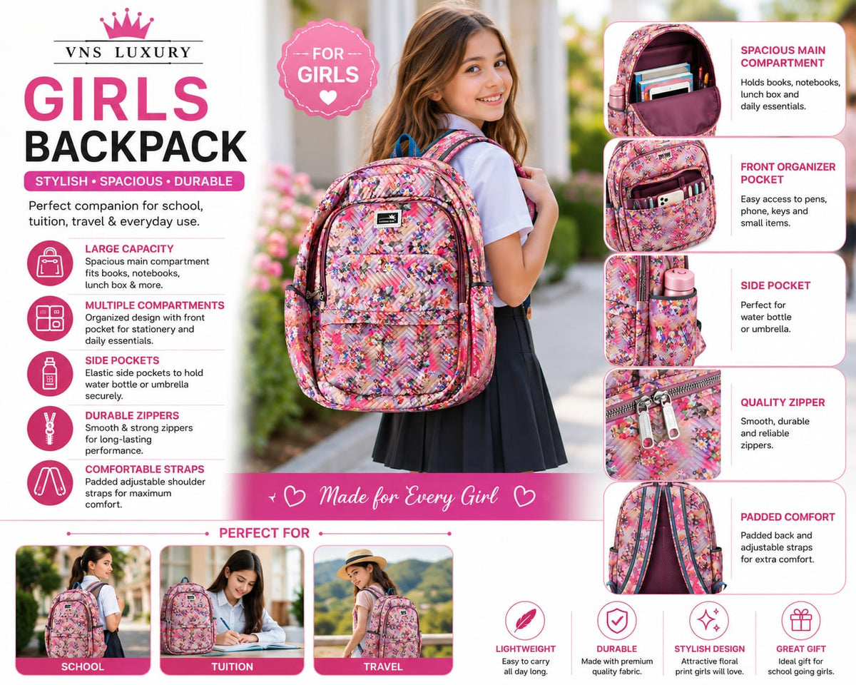 Carrierry Floral Print School Backpack for Girls & Women | Lightweight Water-Resistant College Bag | Spacious Casual Travel Backpack with Multiple Compartments |