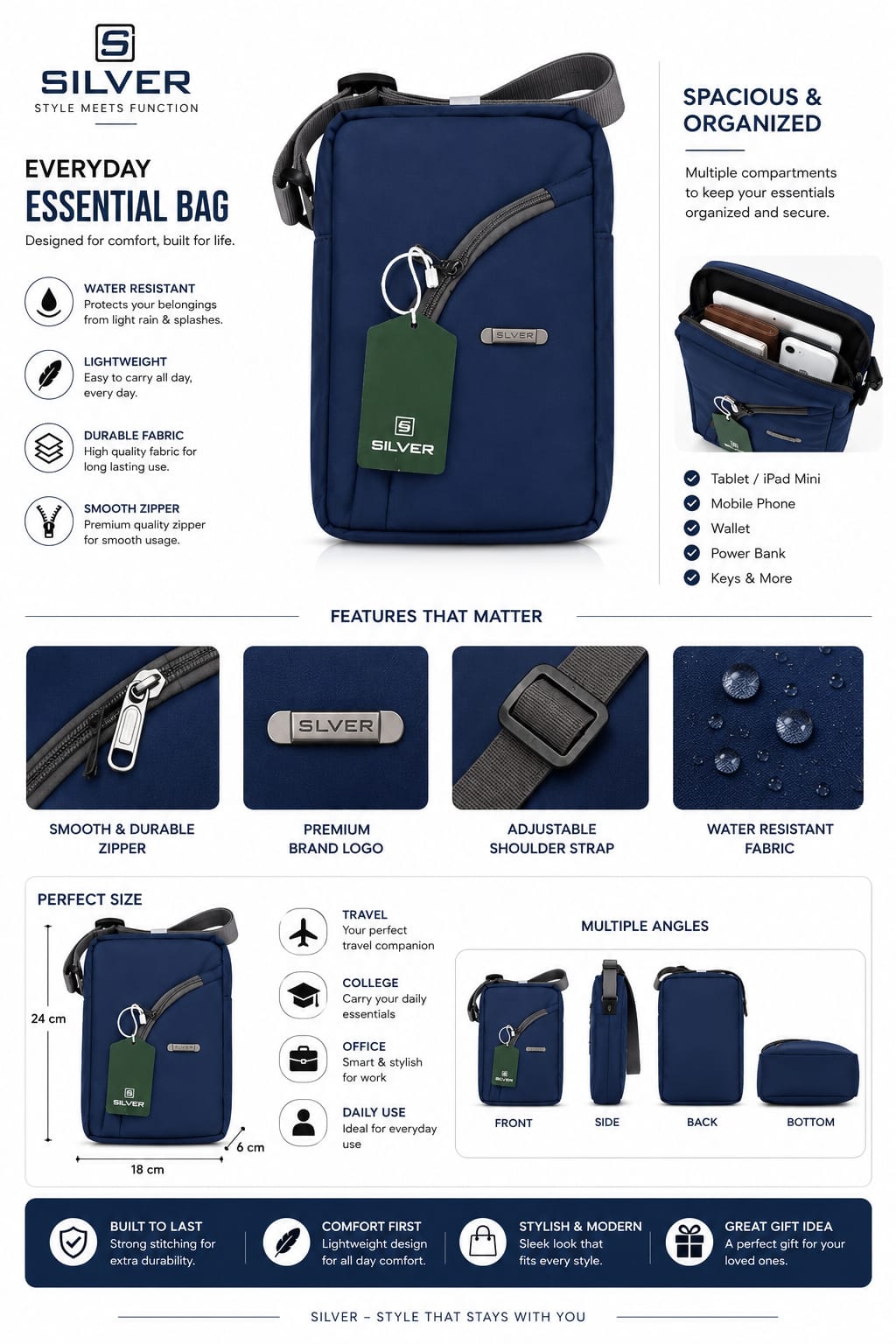 Men's Crossbody Sling Bag | Water-Resistant Travel Messenger Bag with Adjustable Shoulder Strap | Compact Side Bag for Mobile, Wallet & Daily Essentials