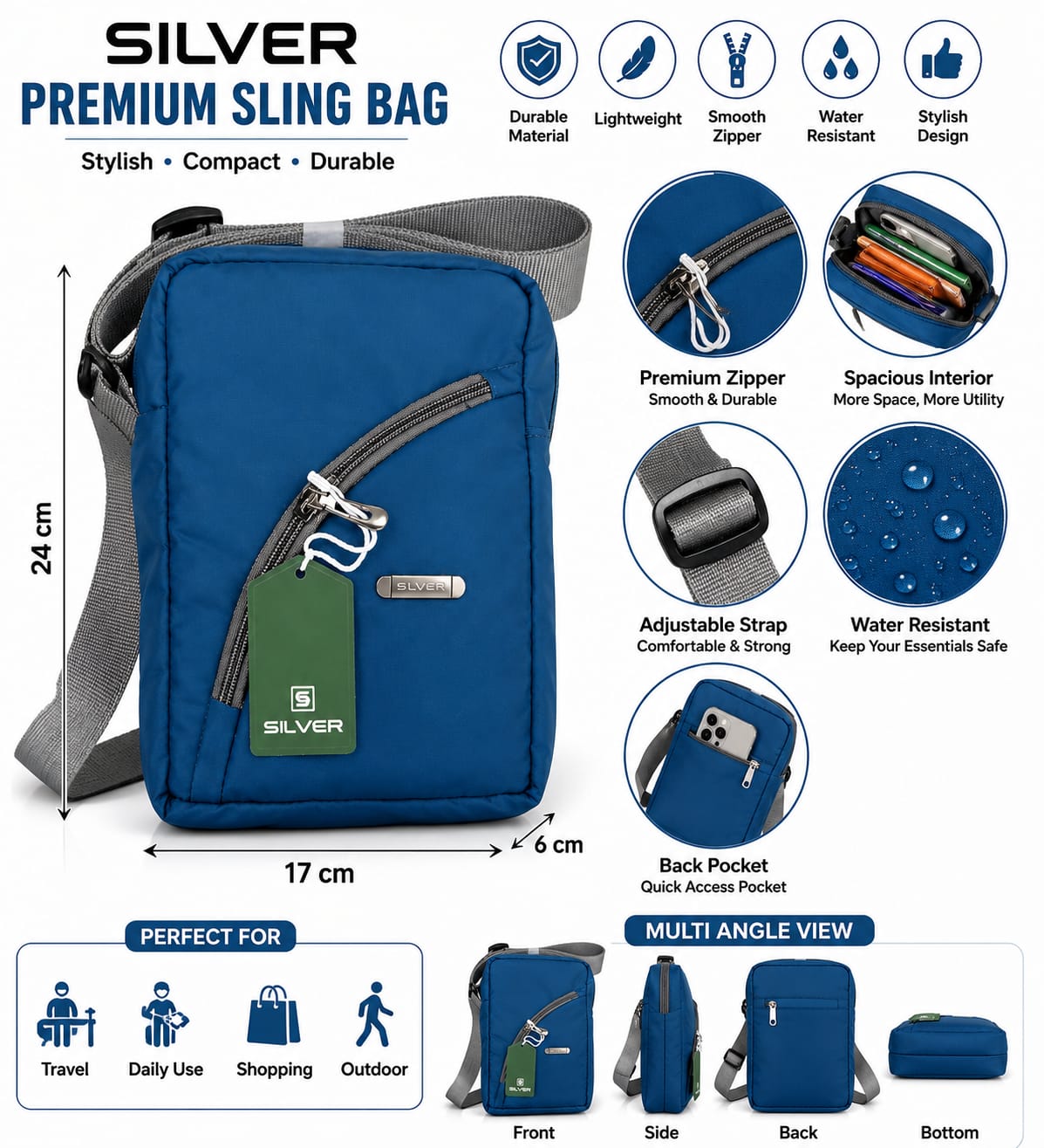 Men's Crossbody Sling Bag | Water-Resistant Travel Messenger Bag with Adjustable Shoulder Strap | Compact Side Bag for Mobile, Wallet & Daily Essentials