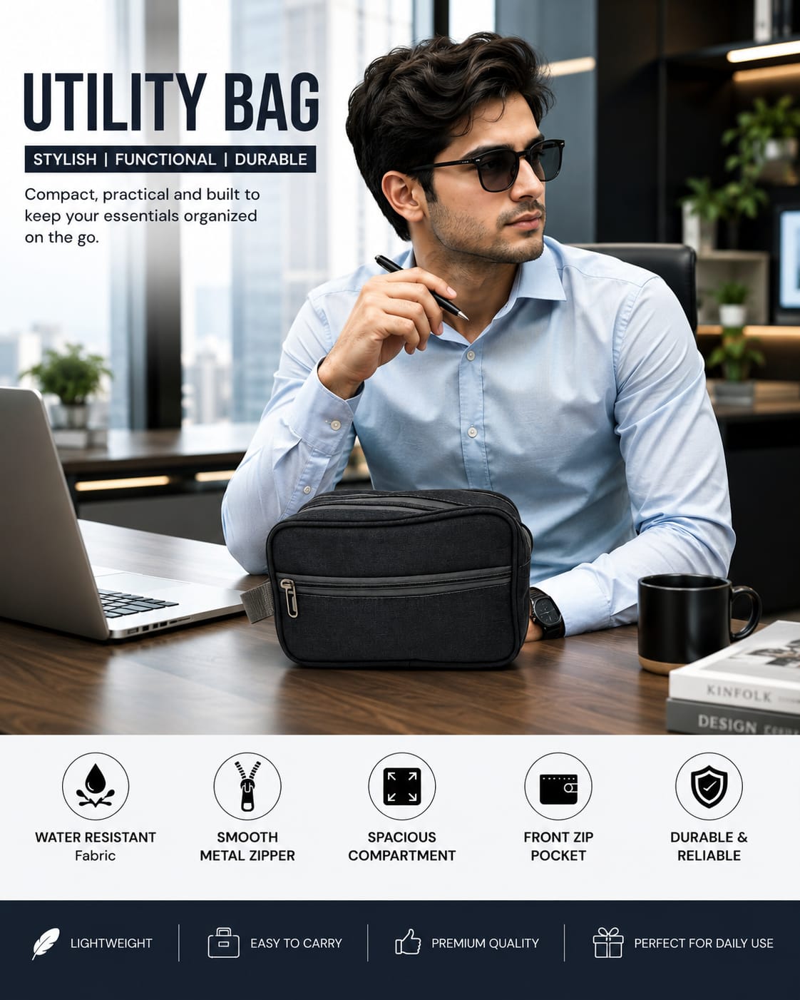 Silver Travel Toiletry Bag for Men & Women | Water-Resistant Shaving Kit Organizer | Multi-Compartment Cosmetic & Grooming Pouch with Zipper | Portable Wash Bag | Grey nd blue