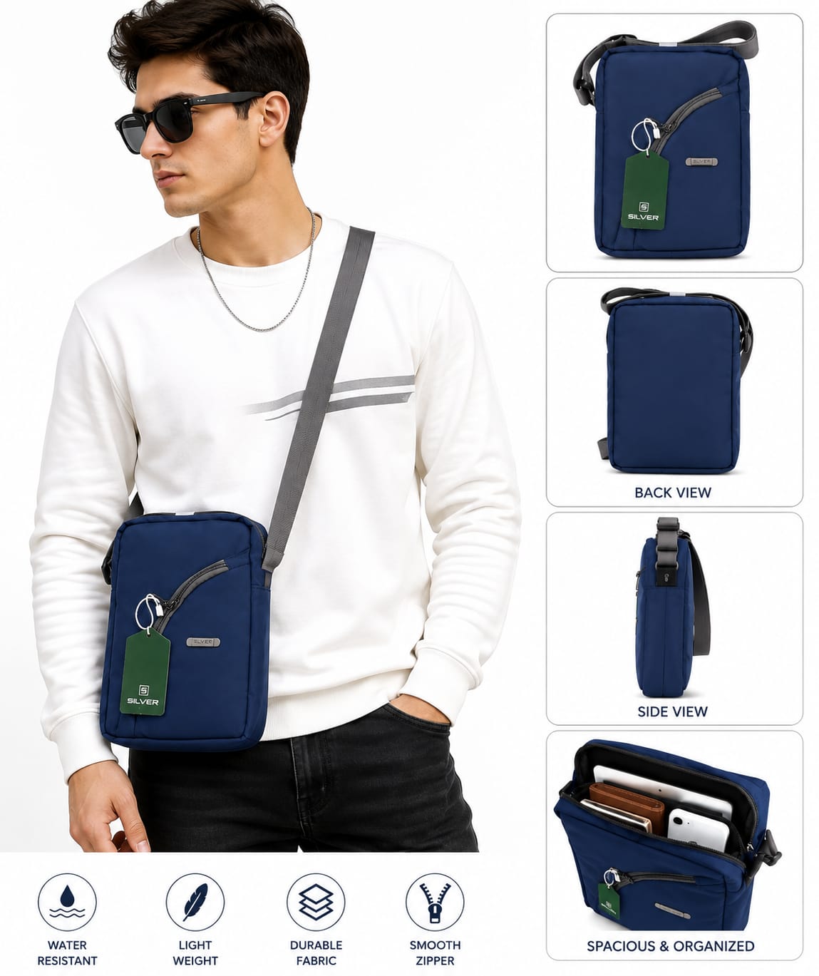 Men's Crossbody Sling Bag | Water-Resistant Travel Messenger Bag with Adjustable Shoulder Strap | Compact Side Bag for Mobile, Wallet & Daily Essentials