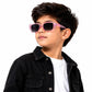 Kids UV400 Sunglasses for Boys  | Rectangle Fashion Sunglasses | Transparent Pink Frame with Gradient Black Lenses | Lightweight Outdoor Eyewear for Ages 5–12