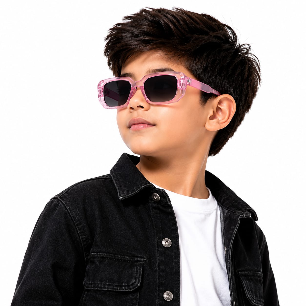 Kids UV400 Sunglasses for Boys  | Rectangle Fashion Sunglasses | Transparent Pink Frame with Gradient Black Lenses | Lightweight Outdoor Eyewear for Ages 5–12