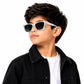 Kids Cat Eye UV400 Sunglasses for Boys  | Transparent Crystal Frame with White Temples | Gradient Black Lenses | Lightweight Fashion Eyewear for Outdoor Use (Ages 5–12)