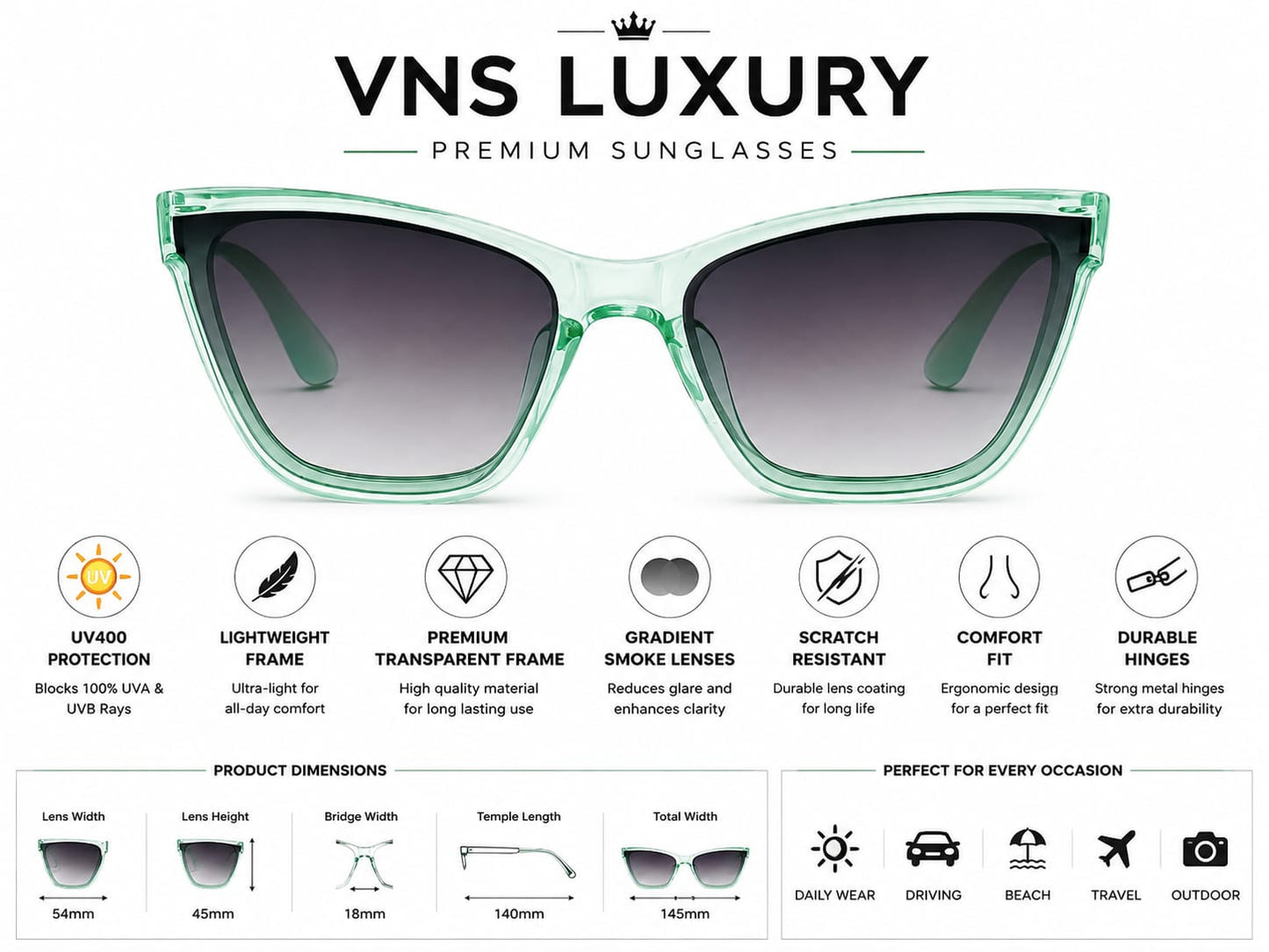Kids UV400 Cat Eye Sunglasses for Boys & Girls | Transparent Mint Green Frame with Gradient Black Lenses | Lightweight Fashion Outdoor Eyewear for Ages 5–12