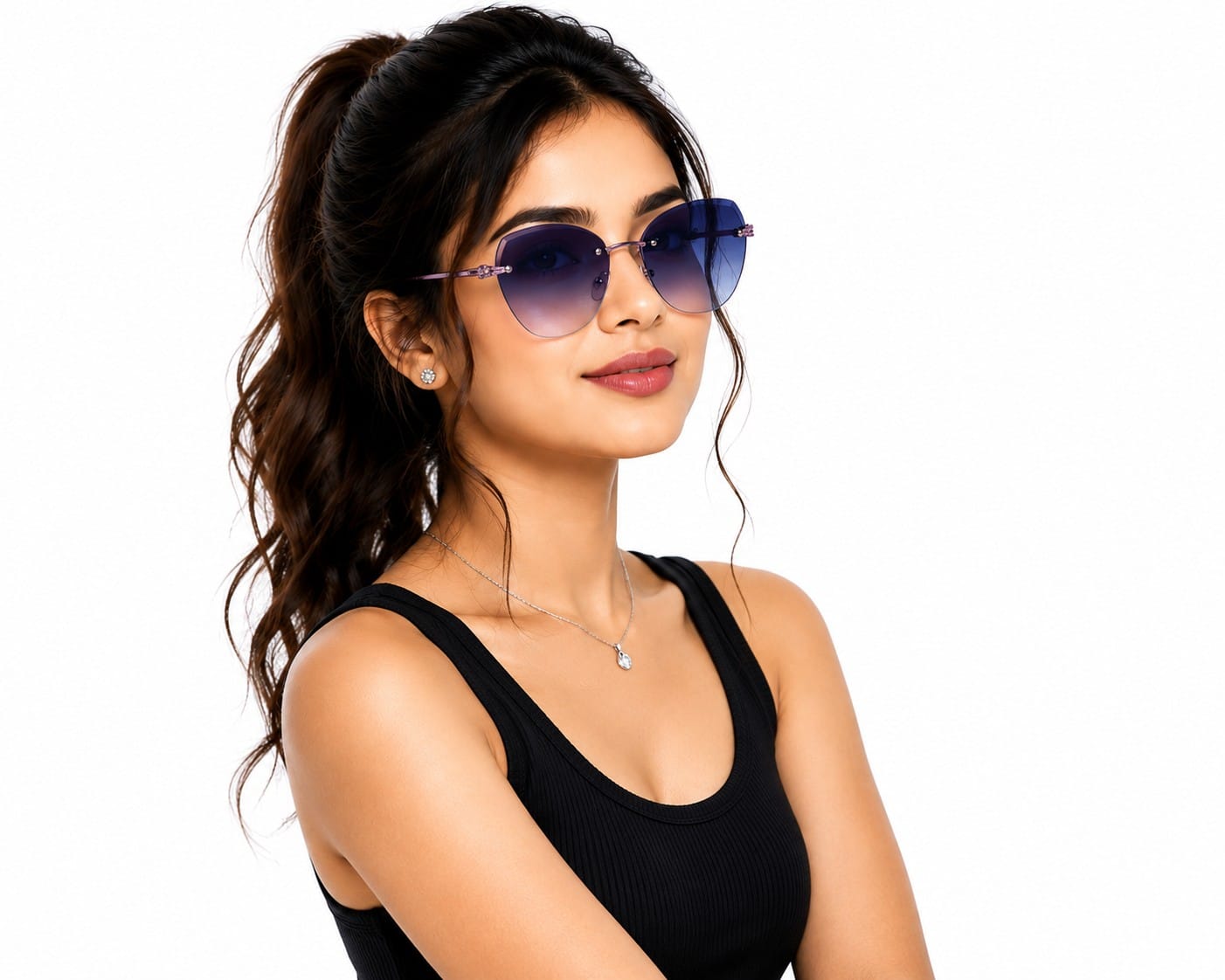 Women's Rimless Oversized Square Sunglasses – UV400 Protection, Black Gradient Lenses, Gunmetal Metal Frame, Lightweight Fashion Sunglasses for Driving, Travel & Outdoor Wear