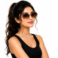 Women's Rimless Oversized Square Sunglasses – UV400 Protection, Brown Gradient Lenses, Gunmetal Metal Frame, Lightweight Designer Fashion Sunglasses for Driving, Travel & Outdoor Wear