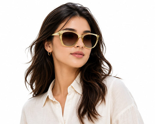 Women's Oversized Cat Eye Sunglasses – UV400 Protection, Transparent Champagne Frame with Brown Gradient Lenses, Lightweight Fashion Sunglasses for Driving, Travel & Daily Wear