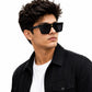 Unisex Oversized Flat Top Square Sunglasses – UV400 Protection, Black Frame with Smoke Grey Lenses, Trendy Fashion Sunglasses for Men & Women, Driving, Travel & Outdoor Wear