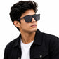 Unisex Oversized Flat Top Shield Sunglasses – UV400 Protection, Smoke Grey Lenses, Transparent Black Frame, Lightweight Fashion Sunglasses for Men & Women, Driving, Travel & Outdoor Wear