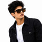 Unisex Oversized Flat Top Shield Sunglasses – UV400 Protection, Brown Lenses, Black Frame, Lightweight Fashion Sunglasses for Men & Women, Driving, Travel & Outdoor Wear