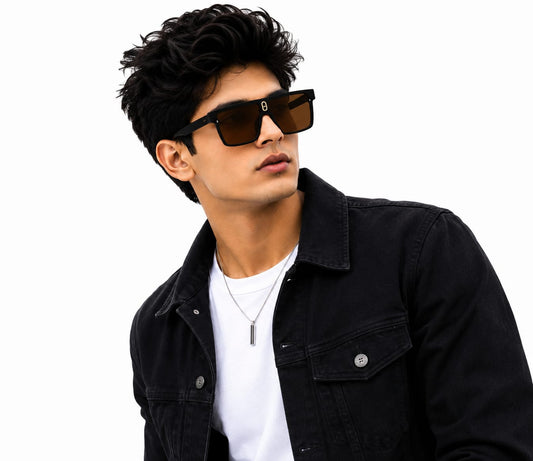 Unisex Oversized Flat Top Shield Sunglasses – UV400 Protection, Brown Lenses, Black Frame, Lightweight Fashion Sunglasses for Men & Women, Driving, Travel & Outdoor Wear