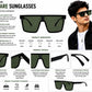 Unisex Oversized Flat Top Shield Sunglasses – UV400 Protection, Dark Green Lenses, Black Frame, Lightweight Fashion Sunglasses for Men & Women, Driving, Travel & Outdoor Wear