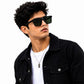 Unisex Oversized Flat Top Shield Sunglasses – UV400 Protection, Dark Green Lenses, Black Frame, Lightweight Fashion Sunglasses for Men & Women, Driving, Travel & Outdoor Wear
