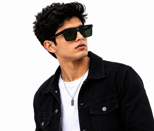 Unisex Oversized Flat Top Shield Sunglasses – UV400 Protection, Dark Green Lenses, Black Frame, Lightweight Fashion Sunglasses for Men & Women, Driving, Travel & Outdoor Wear